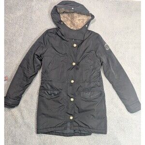 Abercrombie Fitch Parka Womens S Black Faux Fur Hooded Winter Coat